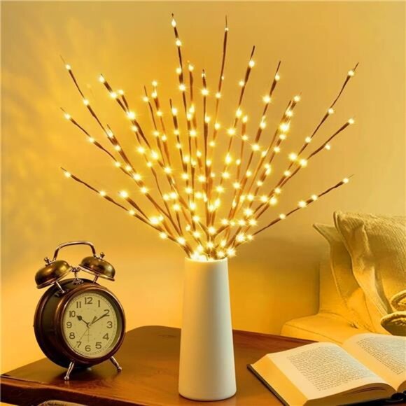 LED Branch Lights 2 Pack Battery Operated Willow Twig Vase Home Decor Warm White - Picture 3 of 7